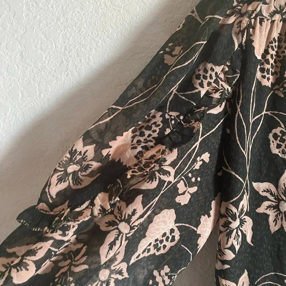 Elan Cosmo Floral Napa Print Ruffle Tiered Wrap Sweeping Maxi Coquette Dress S - Picture 8 of 16